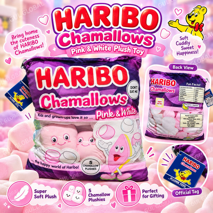 HARIBO Chamallows Pink & White Plushie Friends – 5 Plush Set