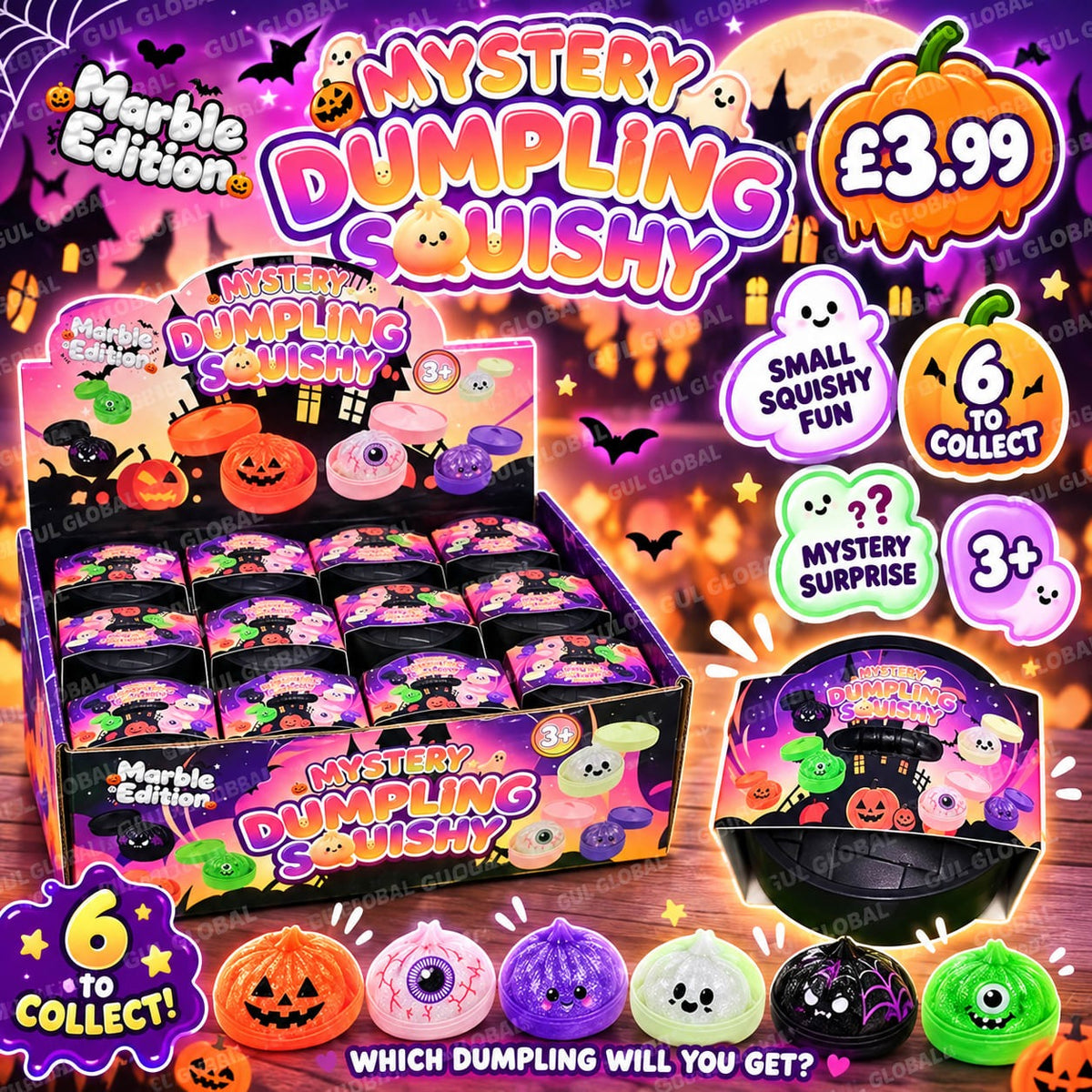 Mystery Halloween Dumpling Squishy – Marble Edition – 6 to Collect