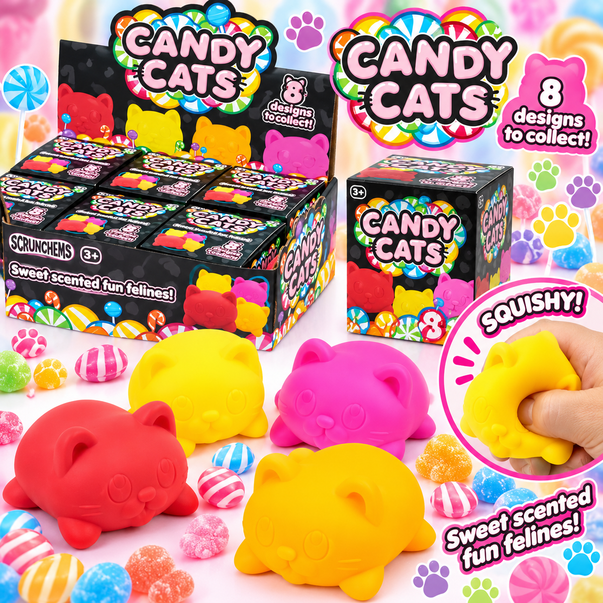 Scrunchems Candy Cats Sweet Scented Squishy Sensory Toy – 4 Colours – 3+