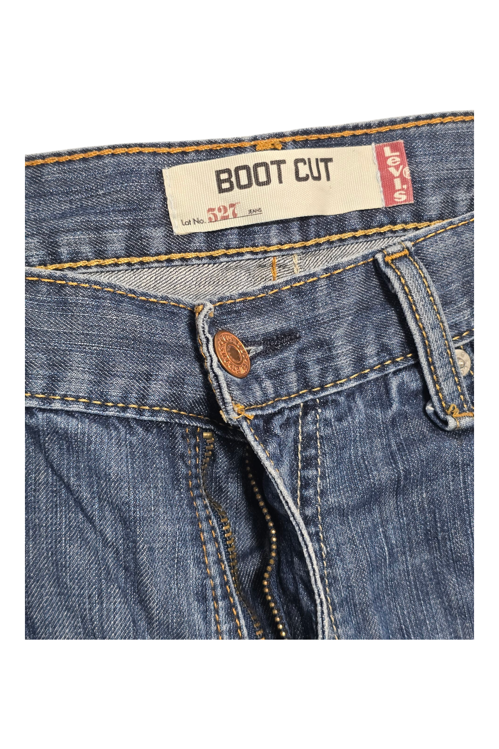 Vintage Levi’s 527 Bootcut Jeans W34 L32 – Distressed Blue Denim – Made in Egypt